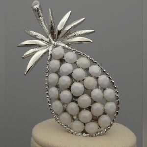CORO Pineapple Brooch Vintage Pin Silver & White Beaded Glamour